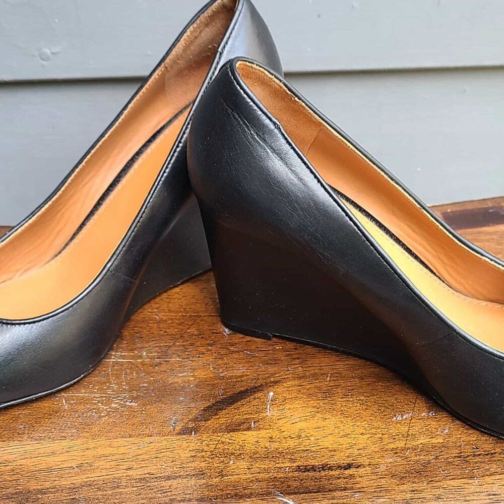 Tory Burch Everly Cap Toe Wedge Black Pumps Size 7 - Picture 11 of 15